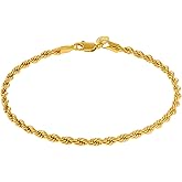 LIFETIME JEWELRY 4mm Rope Chain Bracelet 24k Real Gold Plated for Women and Men