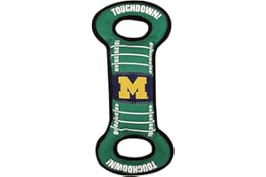 Pets First NCAA Football Field Dog Toy with Squeaker. - Michigan Wolverines - for Tug, Toss, and Fetch. - Tough & Durable PET Toy
