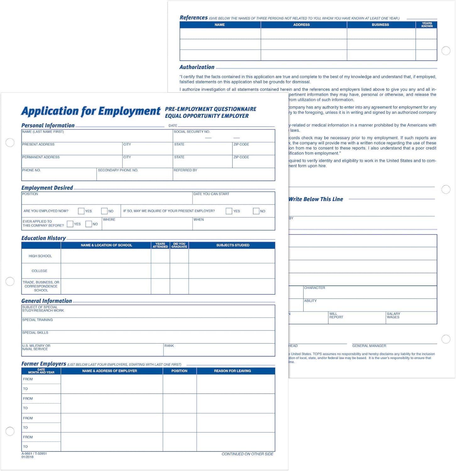 Amazon Com Tops 8 1 2 X 11 Inch Employee Application 50 Sheet Pads 2 Pack 32851 Personnel Forms Office Products