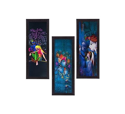 eCraftIndia Set of 3 Radha Krishna Satin Matt Texture UV Art Painting