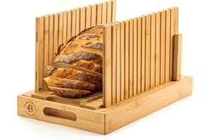 Bambüsi Bread Slicer - Adjustable Width for All Bread Sizes - Precision Slicing - Mess-Free Crumb Tray - Bamboo Construction 