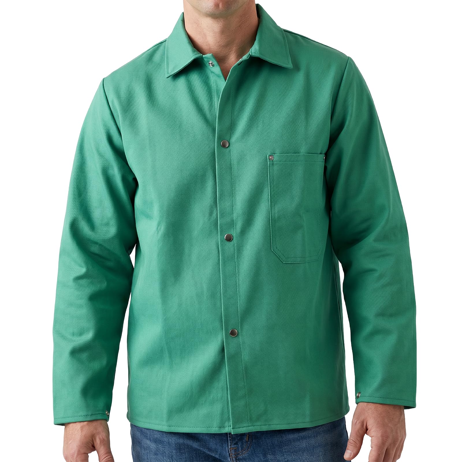 MAGID SparkGuard Flame Resistant Green Welding Jacket | 2 Jackets | 12 oz. Heavyweight 100% Cotton Sateen | ASTM D6413 | Men’s | 2830