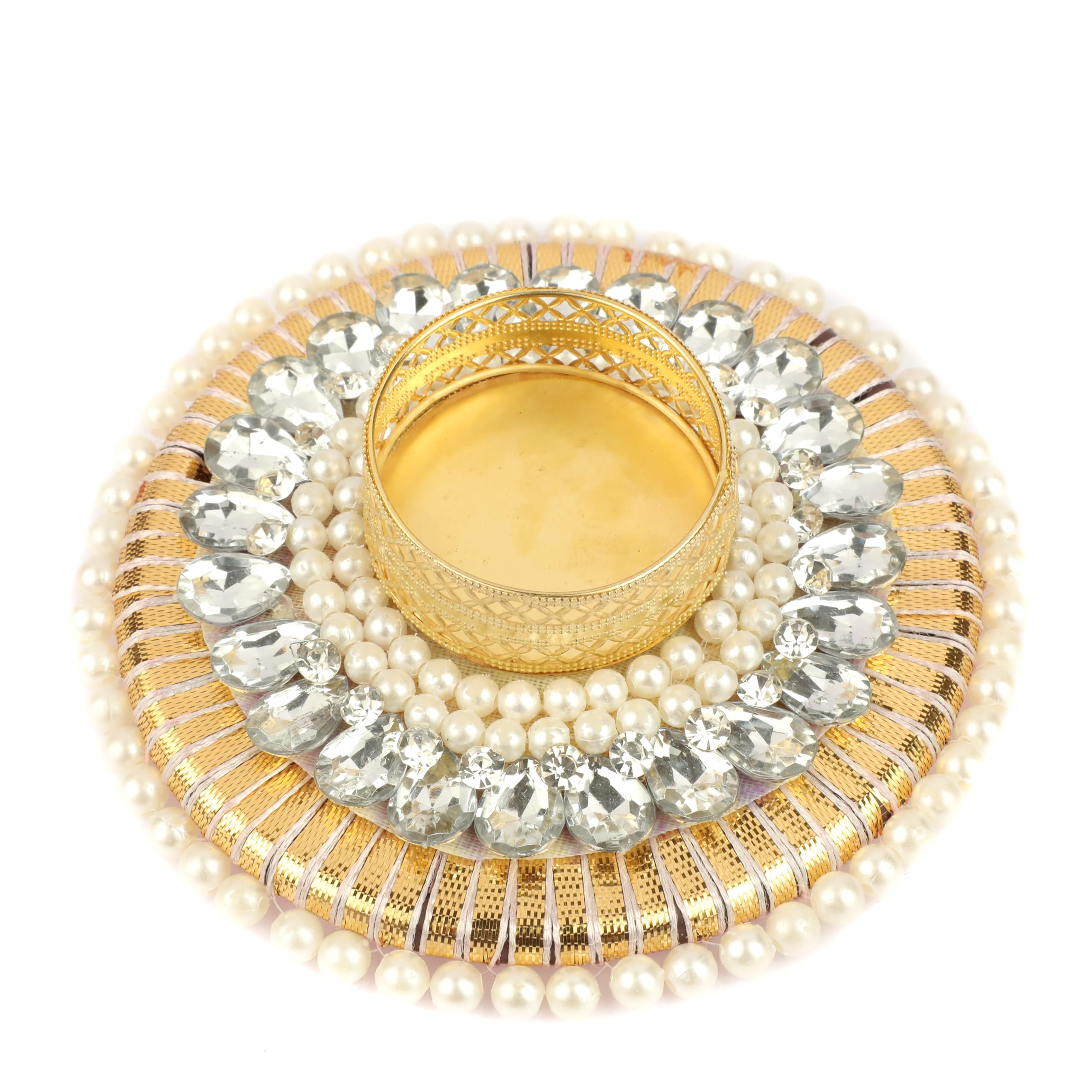 Decorative Tea Light Pearl Moti Design T Light Holder Candle Stand T-Light Holders for Home Christmas New year Decorations Lighting Accessories Wedding Home Decor(Without Wax)(Size-4")(White,Golden)