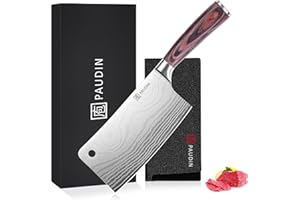 PAUDIN Cleaver Knife, Ultra Sharp Meat Cleaver 7 Inch, High Carbon Stainless Steel Butcher Knife with Wooden Handle, Chinese 