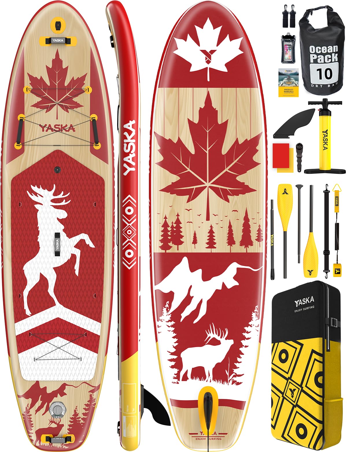 Photo 1 of YASKA Inflatable Stand Up Paddle Board - 11ft Extra Wide Paddleboard with Premium SUP Board Accessories,Camera Mount,Non-Slip EVA Deck,5 Handles,Youth/Adult