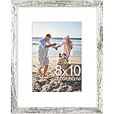 decorUhome 8x10 Picture Frame, Display Pictures 5x7 with Mat or 8x10 without Mat, Wall & Tabletop Display Photo Frame, Distressed White, 1 Pack
