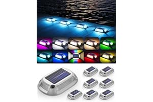 VIODAIM 8Pack Aluminum Alloy Solar Driveway Lights, IP68 Solar Deck Light Marine Dock Lights Outdoor Waterproof, Multi-color LED Driveway Markers for Walkway, Path Decor [12Modes - Strobe/RGB/Fix-color]