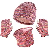 Kids Winter Hat Gloves Scarf Set: Warm Fleece Lined Beanie Hat Knit Gloves & Neck Warmer for Boys and Girls Ages 4-10