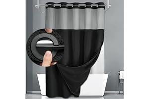 YellyHommy No Hook Shower Curtain with Snap in Liner Set Less Time Black Waffle Shower Curtain for Bathroom 81" L x 72" W