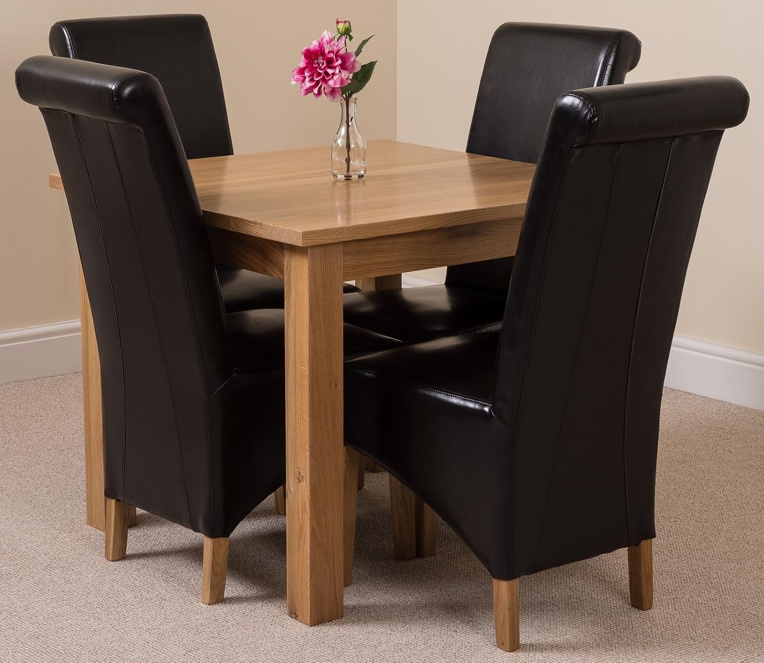 Oslo 90 x 90 cm Oak Small Dining Table and 4 Chairs Dining Set with