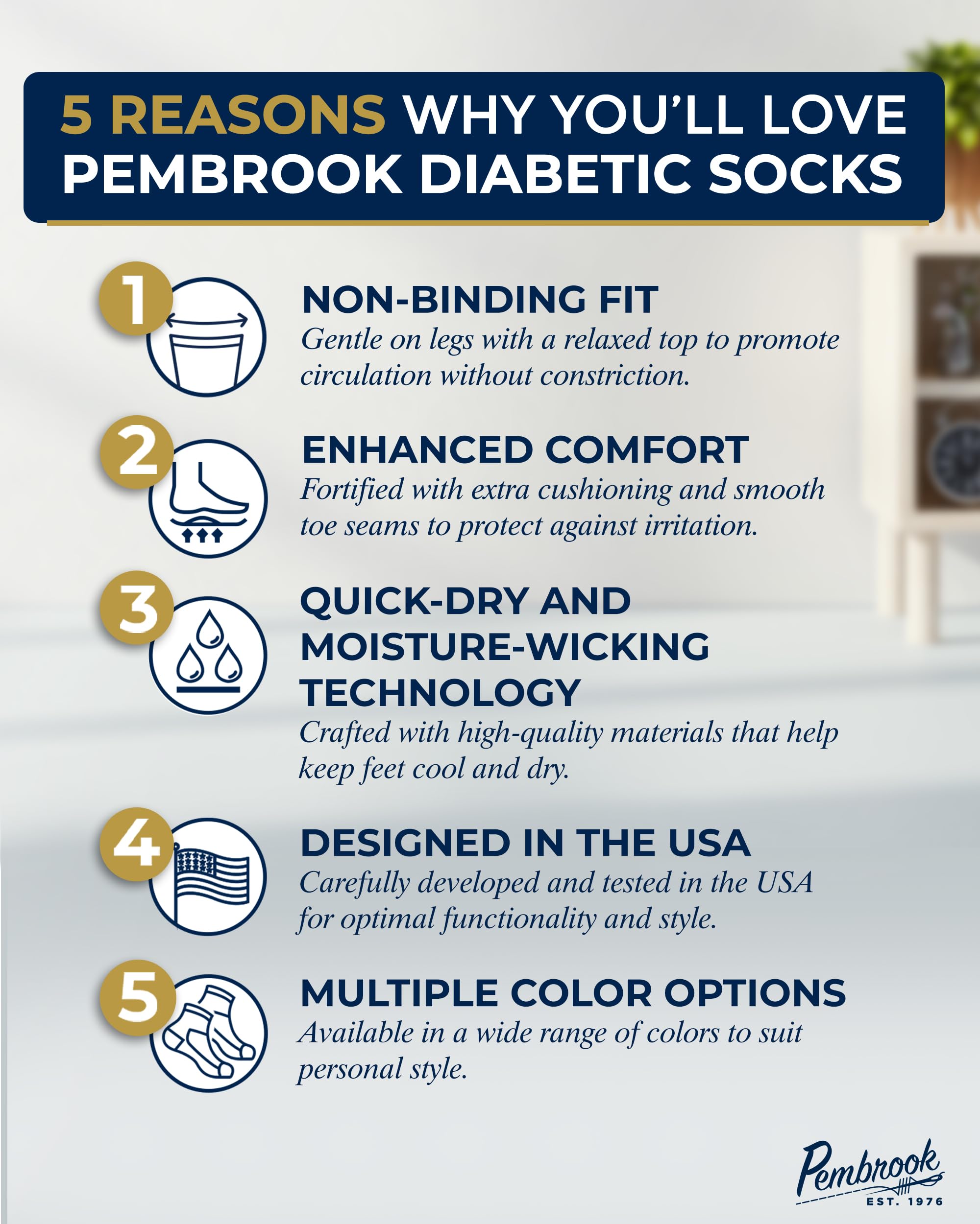 Pembrook Ankle Diabetic Socks for Women & Men | 6 Pairs | Wide Non Binding Socks Quarter Length | Edema Neuropathy Socks