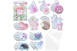 FUNSHOWCASE Resin Shaker Molds Set Charms Pendant Jewelry Making Supplies 11 Trays Bundle with 5 Seal Films and Tutorial Manual