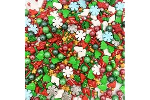 WERARU Christmas Sprinkles Candy Sugar Snowflakes Red and Green Santa Claus Sprinkles Cake Decorations Cupcake Toppers Cookie Decorating 3.5oz