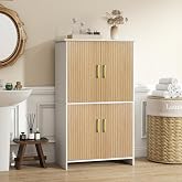 Tltaroni Bathroom Storage Cabinet, Floor Cabinet with 4 Fluted Doors and 2 Adjustable Shelves Wooden Tall Freestanding Organizers and Storage,White
