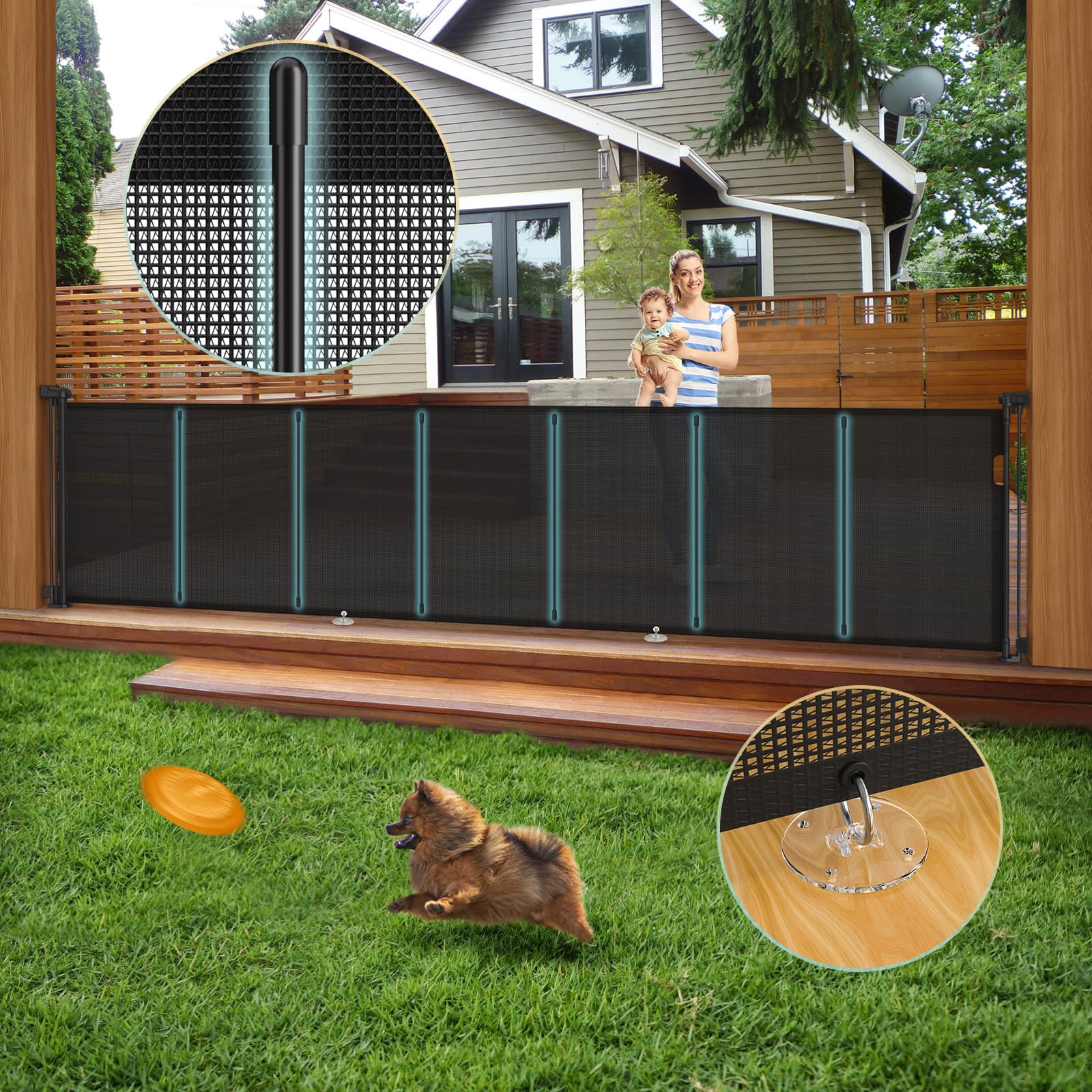Photo 1 of 140'' Retractable Baby Gates Extra Wide,34" Tall Retractable Dog Gate for Doorways, Security Upgrade Reinforcement Rods Extra Long Retractable Baby Gate for Stairs, Indoor/Outdoor Retractable Gate