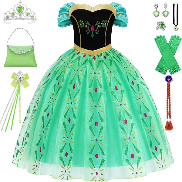 URAQT Prinzessin Elsa Kostüm – Kleid Mit Krone, Zauberstab & Accessoires, Für Karneval, Geburtstag & Halloween