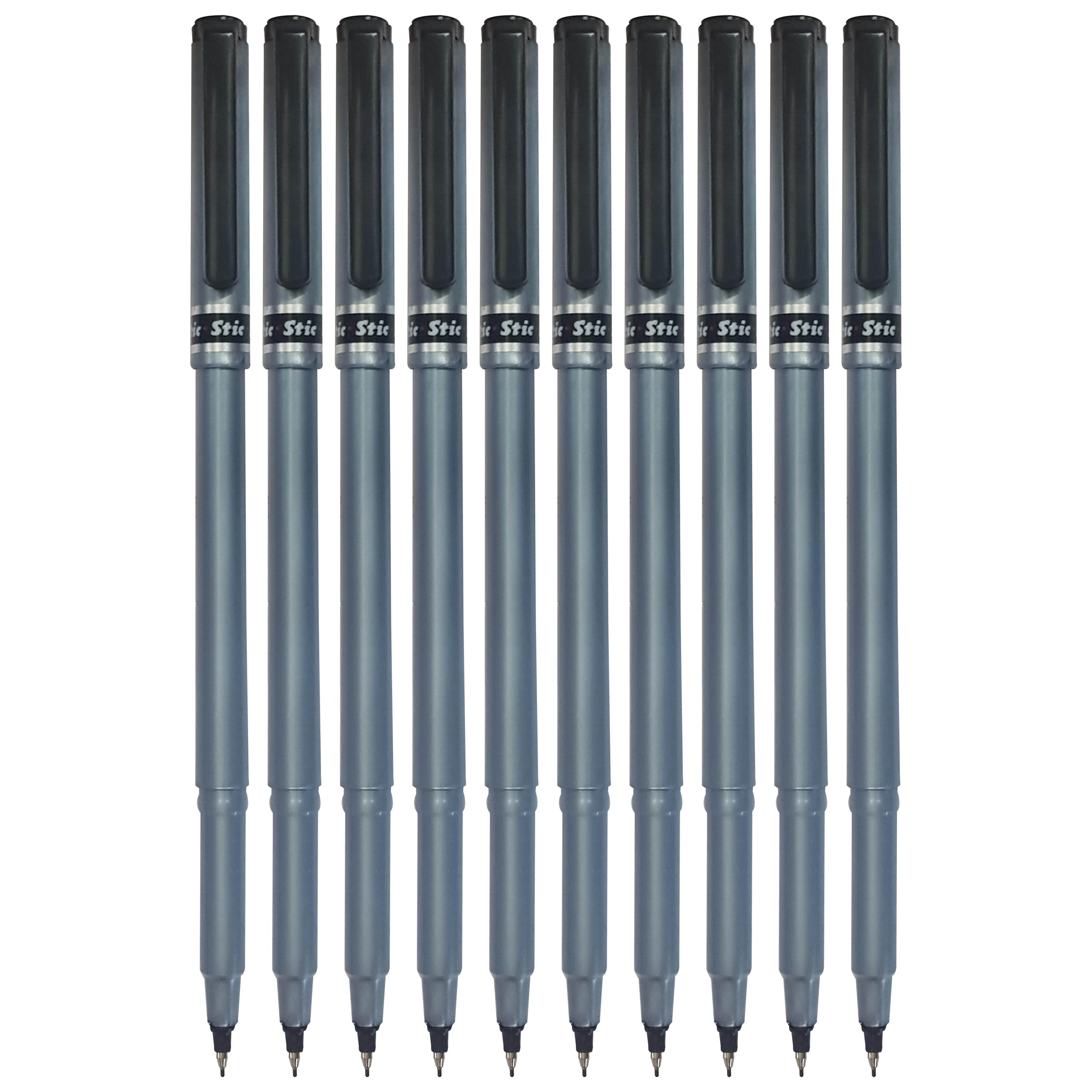 HF610 Fineliner Pens, BLACK, Fine Point (0.5mm), Pack of 10, Write Draw Sketch Colour Mark Fine Line Pens, School Office Home Use, iZOFAX Black Ball Pen