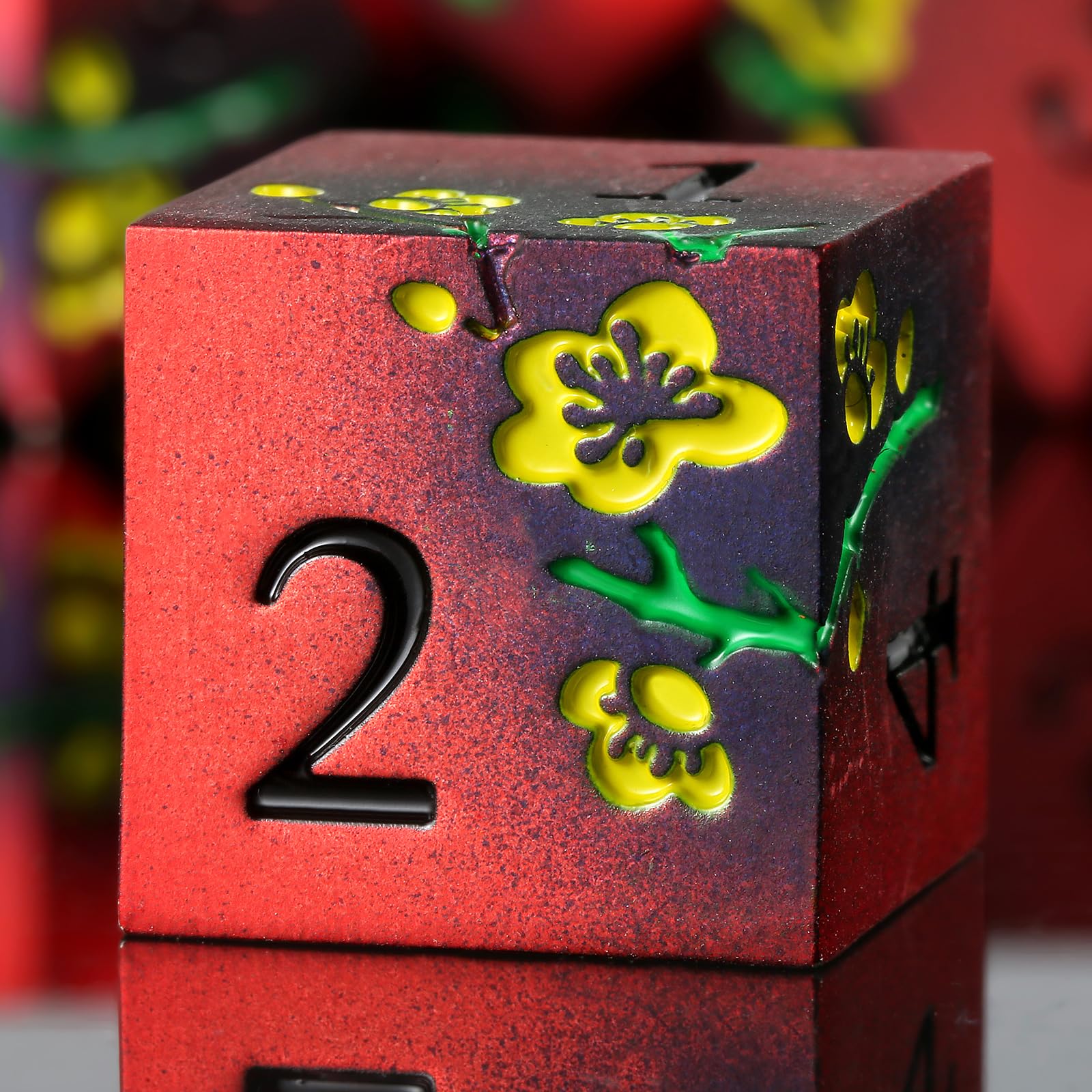 DNDND Metal Dice, 7 PCS Metallic Flowers D&D Dice with Gorgeous Gift Case for D&D Dungeons and Dragon Tabletop Game (Red and Yellow) — image 1