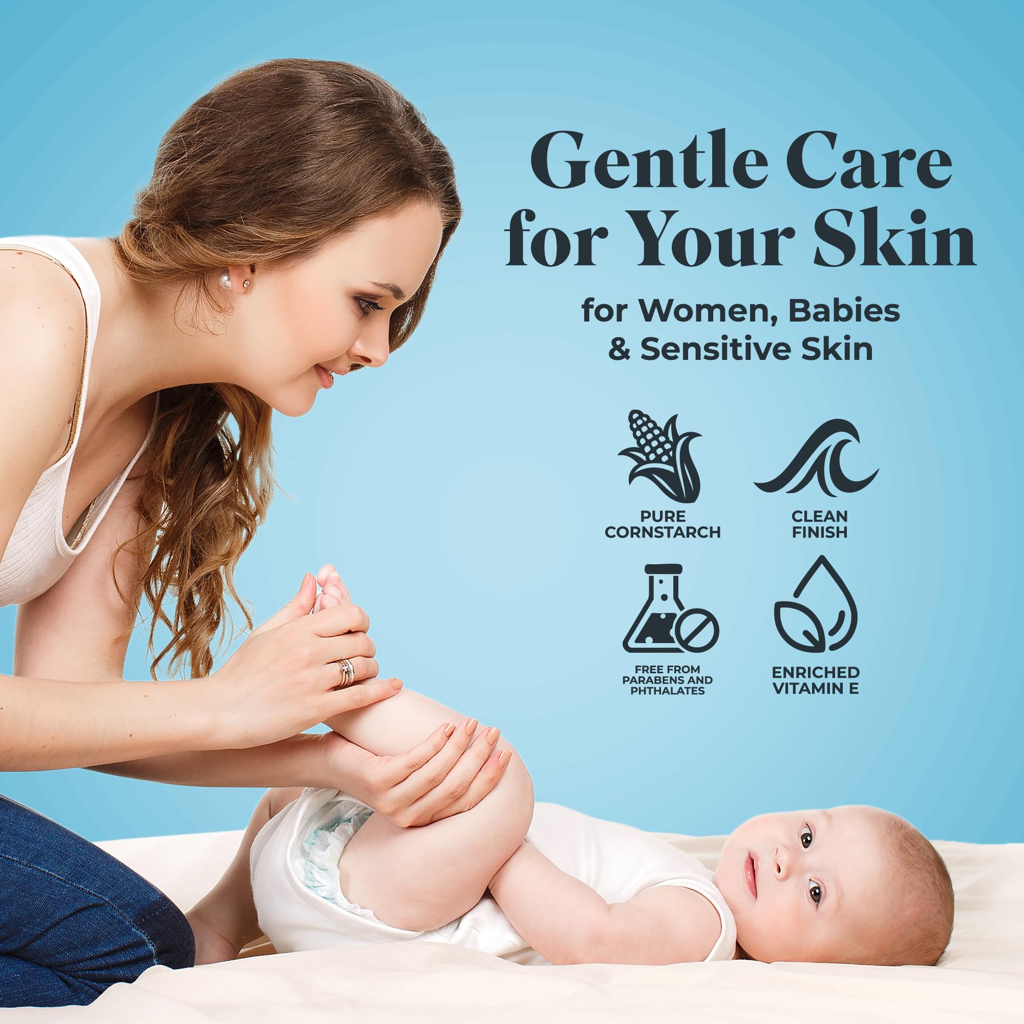 White Rain Pure Cornstarch Baby Powder Talc-Free, 10 oz, Pack of 2 - Natural Moisture Absorption with Vitamin E, Gentle Body Powder for Women, Babies & Sensitive Skin, Free of Parabens & BPA