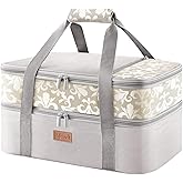Lifewit Insulated Double Decker Casserole Carrier for Hot or Cold Food, Lasagna Lugger Holder Fits 9" x 13" Baking Dish, Thermal Lunch Tote Bag for Potluck Parties, Picnic and Cookouts, Grey