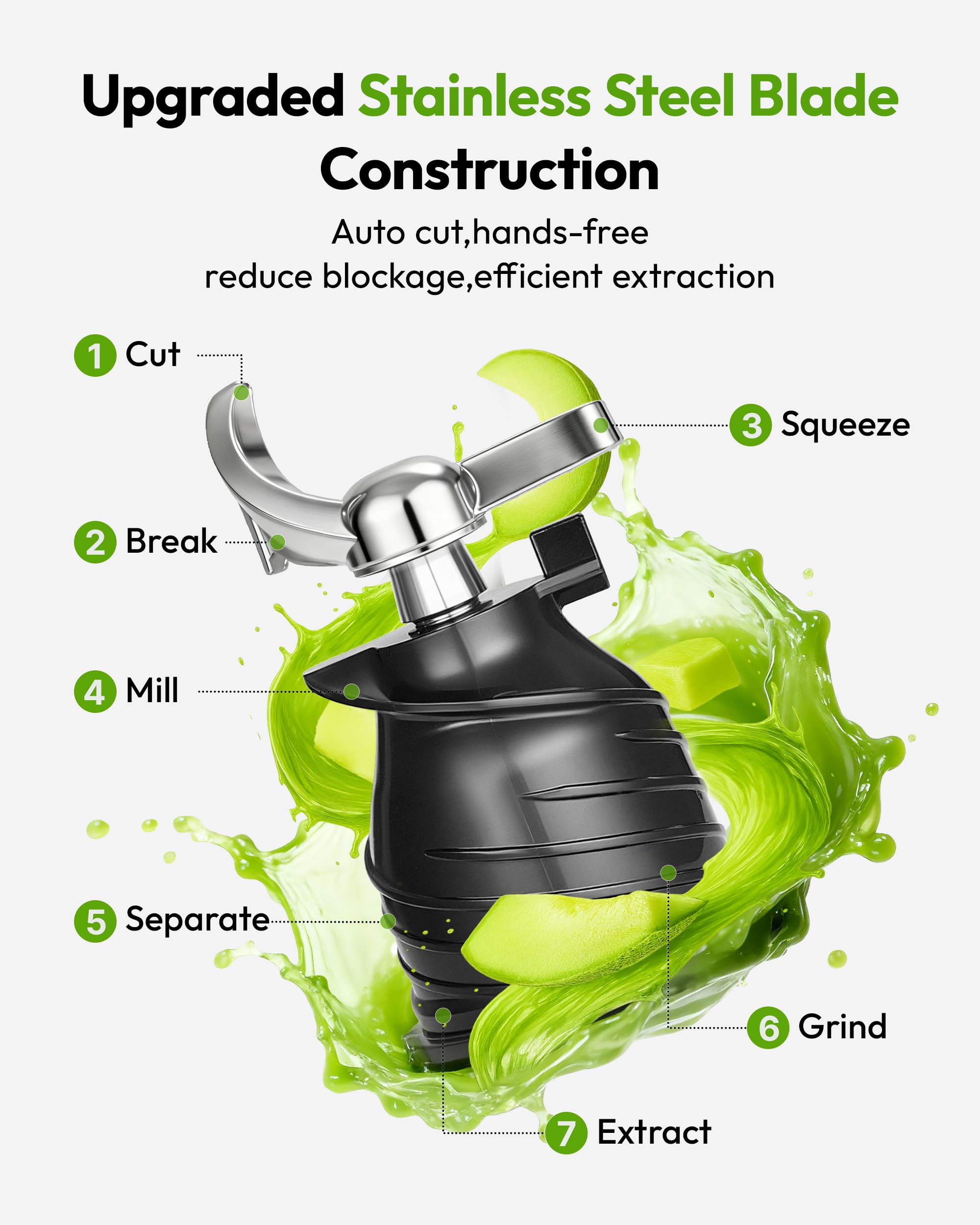 EUHOMY Cold Press Juicer Machines, 135mm&1.8L Feeding Chute for Whole Fruits and Vegetables-Liberate Your Hands, 220W Slow Masticating Juicer with Auto-cutting Auger, Safety Lock