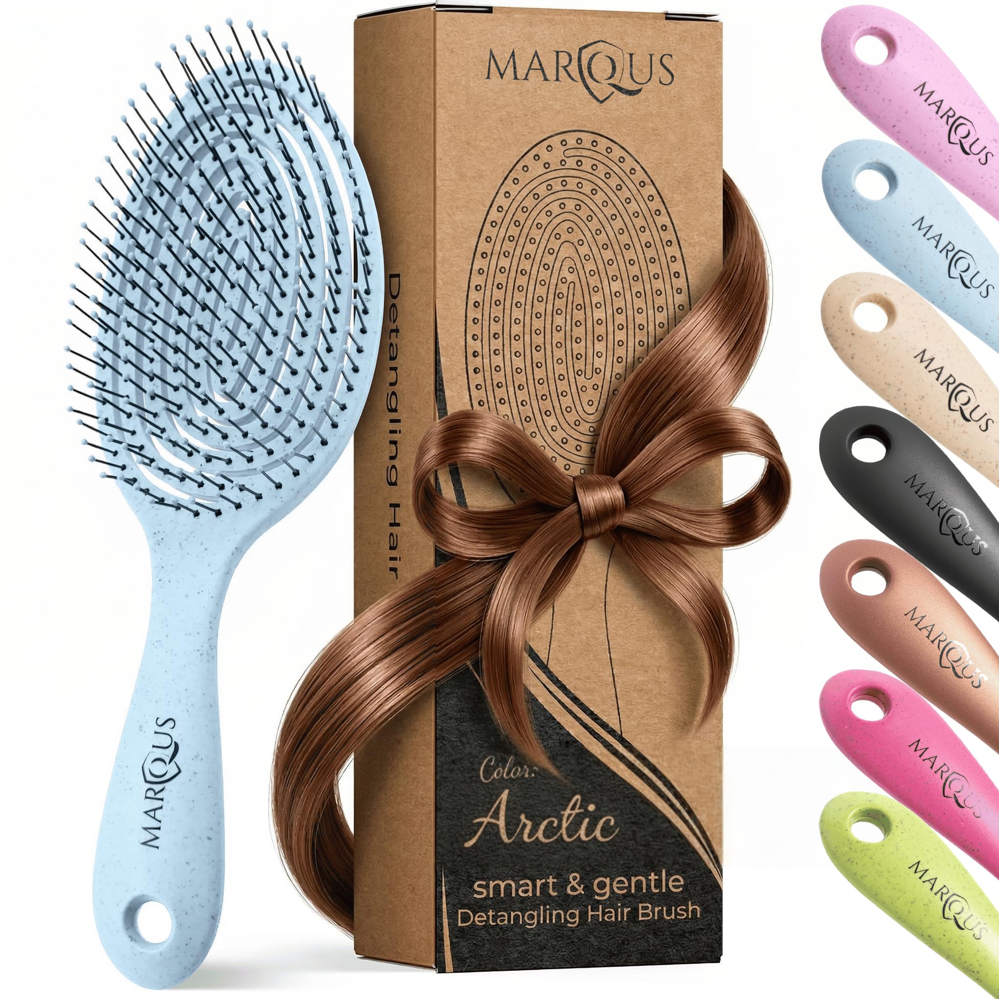 marQus Detangling Hair Brush for Women and Men - With Ultra-Soft, Flexible Bristles and Body - Glides Through Tangles with Ease - Suitable for All Hairtypes - Wet or Dry, Arctic