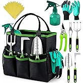Heavy Duty Gardening Tools - Gardening Gifts for Women, Men, Mom, Dad - Durable, Ergonomic Garden Tools Set (Green)