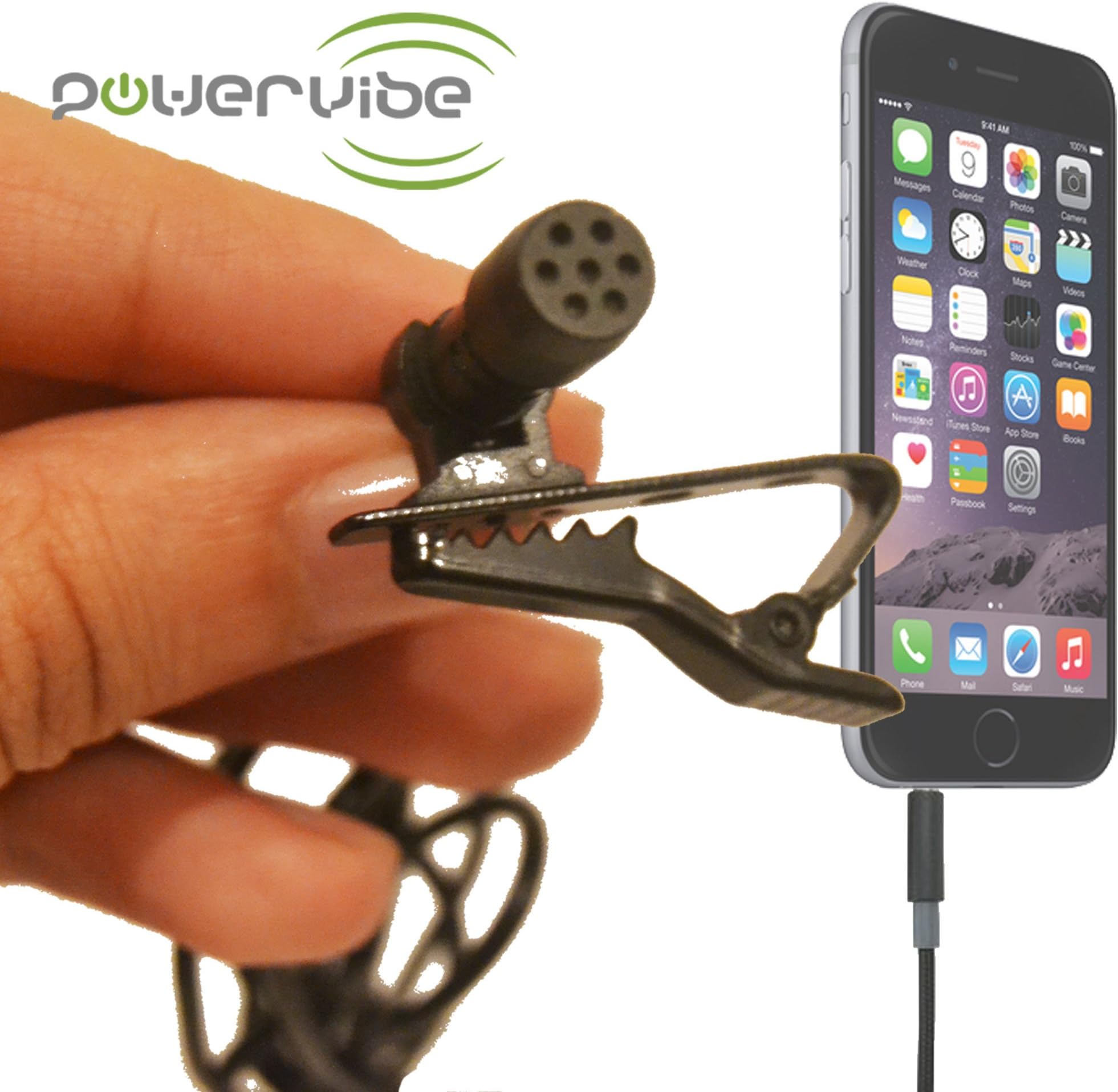 Quality Lavalier Lapel Clip On Microphone By Powervibe Omnidirectional Condenser Mic 3.5mm Jack For Iphone, Android Smartphone With Free Leather Pouch And Wind Muff