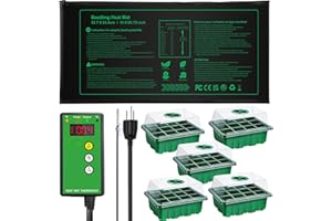 AUPETEK Seedling Heat Mat with Digital Thermostat Controller and 5 Pack Seed Starter Tray Combo Set Temperature Control for Seed Germination Plant Propagation MET Standard