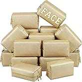 Kigeli 15 Pcs Aesthetic Makeup Bags PU Leather Cosmetic Pouches Waterproof Plain Toiletry Bags Makeup Pouches Bulk for Women Party Gift Travel Storage Organizer(Champaign Gold)