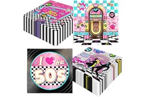 1950s Decorations, 40pc 50's Theme Napkins Set - Rock and Roll Napkins for Back to 50's Rocking Music Birthday Party