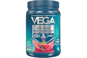 Vega Protein + Supergreens - 20g Plant-Based Pea Protein with Veggies, Berry, 18 Servings, Vegan Keto, Non-GMO, Gluten Free, 