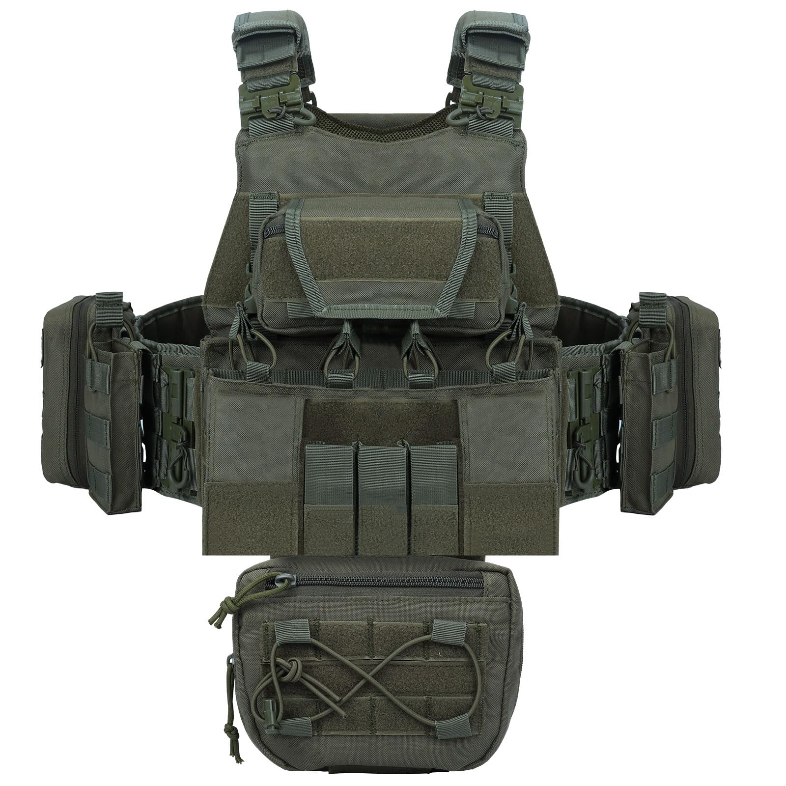 Photo 1 of YAKEDA Outdoor Training Vest With PALS System MultiFunctional MOLLE Quick Release Vest- For Hiking, Camping Training (US, Alpha, One Size, Regular, Regular, Cavalry Green)