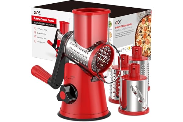 Cheese Grater Rotary, Rotary Grater for Kitchen, Kitchen Grater Vegetable Slicer with 3 Drum Blades, Fast Cutting Cheese Shre