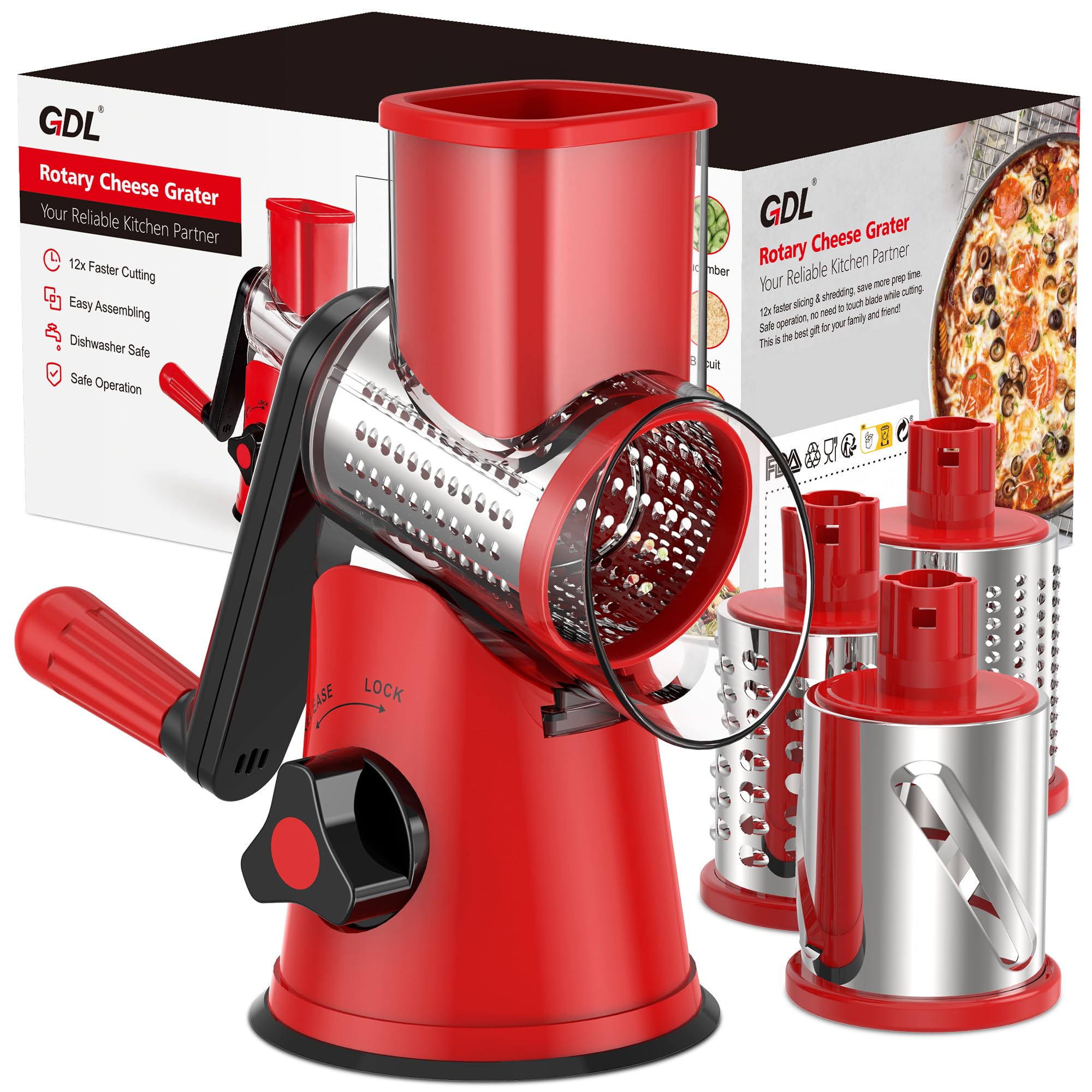 Photo 1 of (missing crank) Cheese Grater Rotary, Rotary Grater for Kitchen, Kitchen Grater Vegetable Slicer with 3 Drum Blades