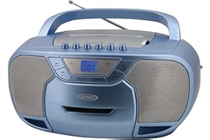 JENSEN CD-590-BL CD-590 1-Watt Portable Stereo CD and Cassette Player/Recorder with AM/FM Radio and Bluetooth (Blue)