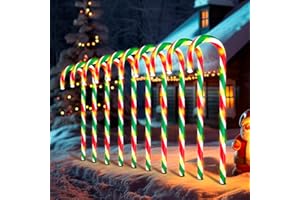 WeGuard 10PK Christmas Candy Cane Pathway Lights Outdoor Decorations 21" 8 Lighting Modes Flashing Waterproof Outdoor Lighted Christmas Decor for Garden Yard (Red&Green)