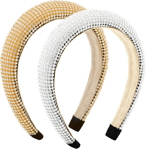 2 Pieces Diamond Headband Rhinestone Crystal Beaded Headband Padded