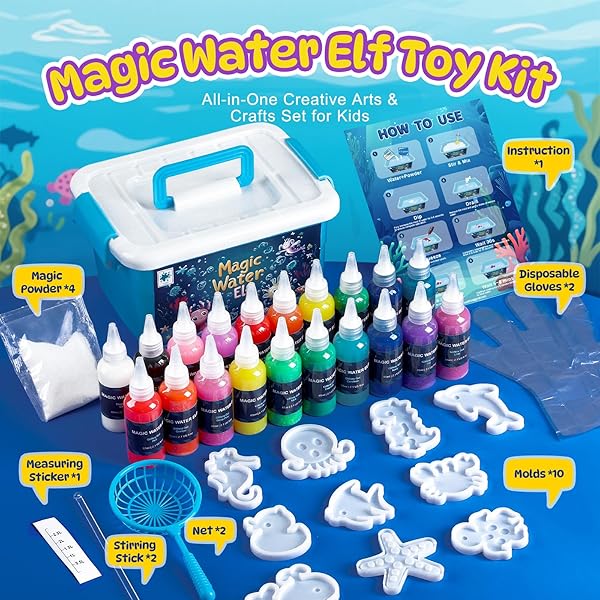 TMOL MAGIC WATER ELF TOY KIT – 65ML AQUA FAIRY WATER GEL KIT FOR KIDS WITH 20 MAGIC GEL & 10 MOLDS, MAKE YOUR OWN WATER PETS & SQUISHY TOYS, ARTS AND CRAFT KITS FOR KIDS AGES 8 9 10 YEARS OLD