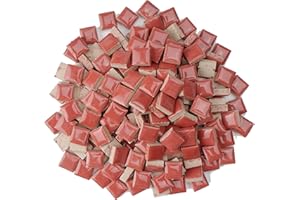Samjobroad 300g Mosaic Glass Pieces,12mm Square Shapes Ceramic Mosaic Tiles, 200pieces Glazed Porcelain Tiles,Great for DIY Craft Plates Flowerpots Vases Cups,deep Coral