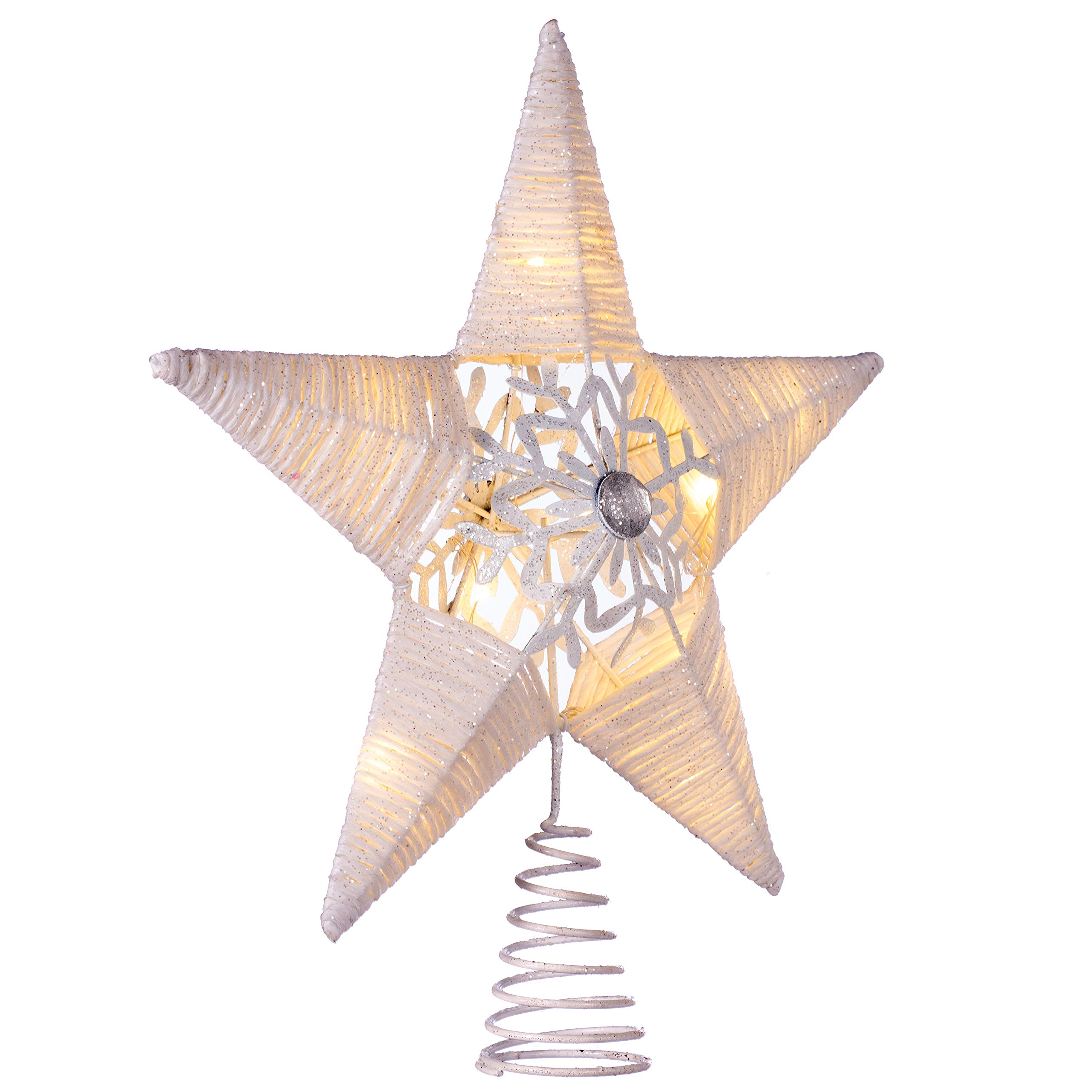 WeRChristmas Pre-lit Snowflake Sprinky Christmas Tree Top Star LED Lights, White, 31cm