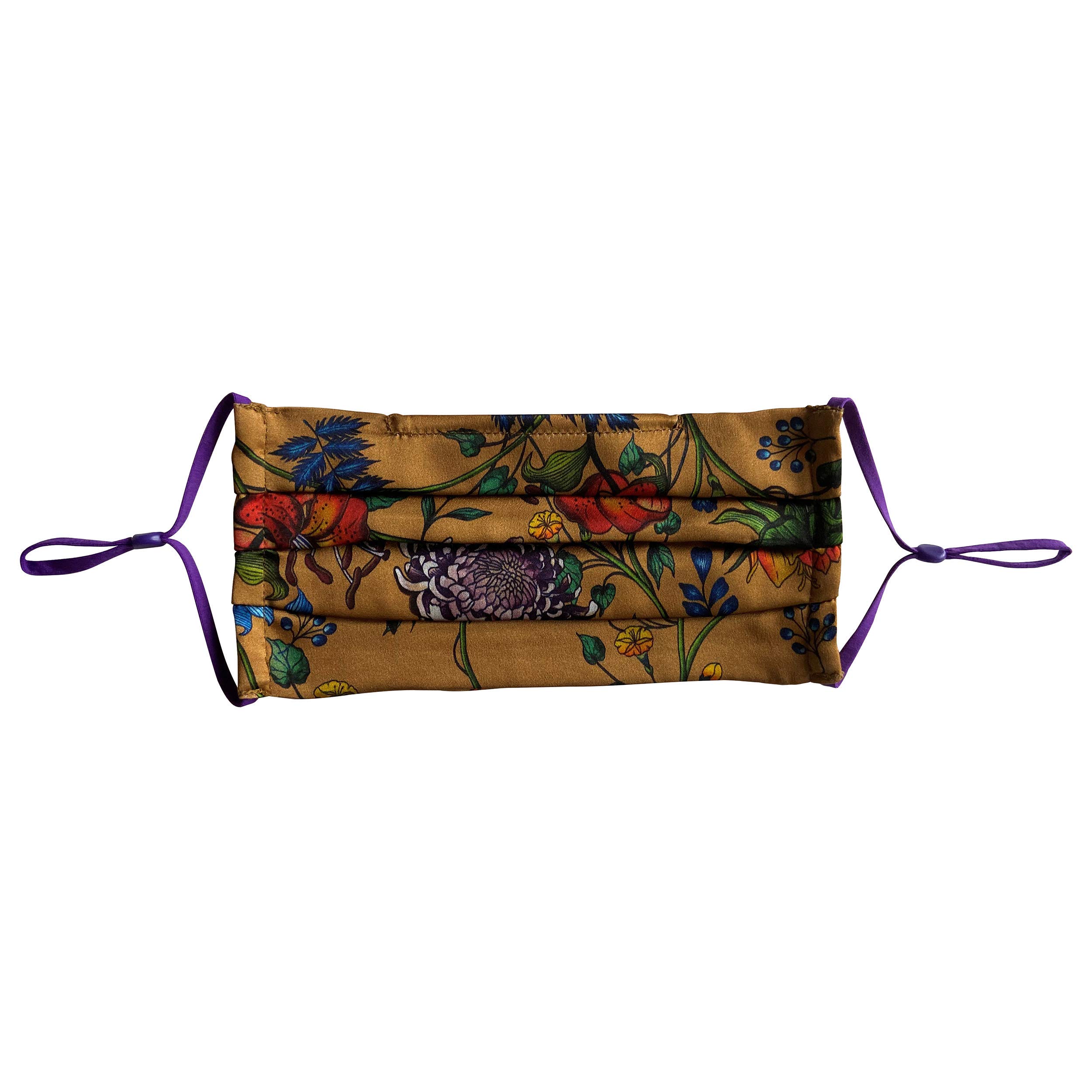 Anuschka Silk Face Masks - Comfortable Double-Layered Pleated Design - Reusable, Breathable & Adjustable - Caribbean Garden