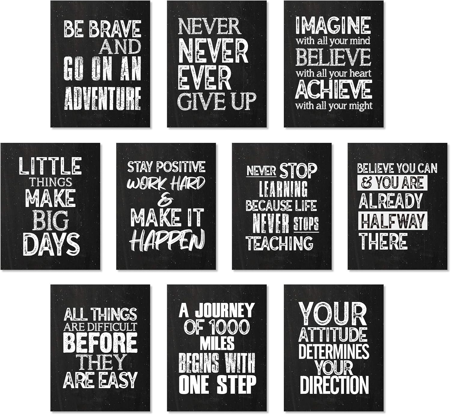 10 Pieces Inspirational Posters Motivational Quote Posters Positive Affirmation Art Posters with 80 Glue Point Dots for Classroom Living Room Office Decorations (Black White