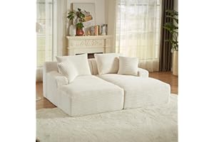 GUANGHONG 79" Double Chaise Lounge Chair Indoor, Oversized Upholstered Sleeper Cloud Couch, Deep Seat Luxury Sofa Bed, Sectional Sofa Chaise Loveseat, Corduroy Reading Chair for Living Room,White