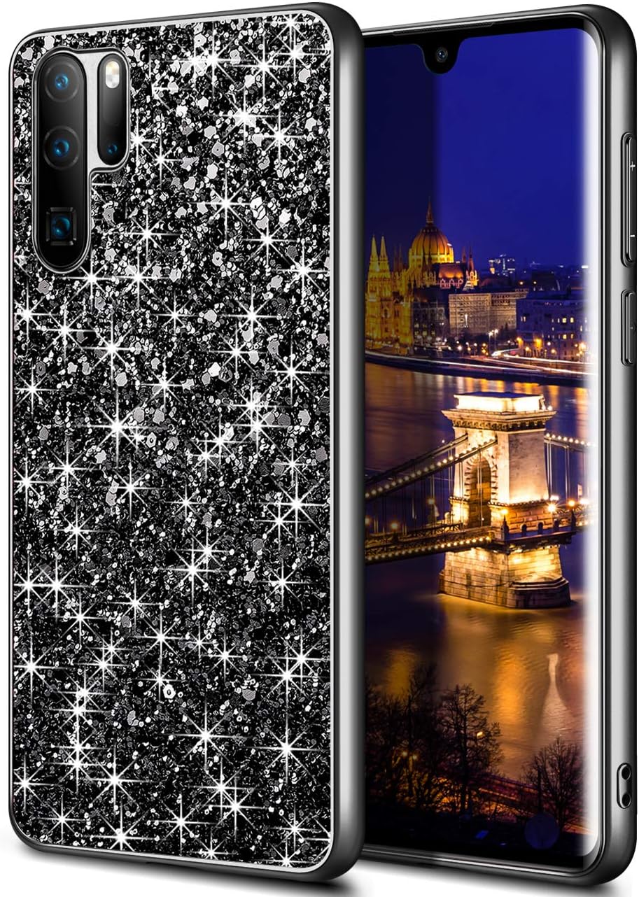 Coolden Luxury Bling Glitter Sparkle Case for Huawei P30 Pro Case Shockproof Case Shining Girls Women Case Slim Hard Back TPU Bumper Protective Case Phone Case Cover for Huawei P30 Pro (Black)