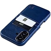 Dockem Card Case V2 for iPhone 16 with Camera Control Cutout, Built-in Metal Plate & 2 Card Holder Pockets: M2 Exec Premium Synthetic Leather Wallet Case (Navy Blue)
