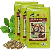 ECOTEAS Organic Yerba Mate Loose Tea Traditional Cut 1 lb Bag Pack of 3 | Unsmoked air-dried traditional cut pack of 3, USDA organic kosher non-GMO, smooth clean caffeine, low acid