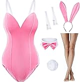 Women Velvet Bunny Costume Bunny Girl Suit Costume Senpai Cosplay One Piece Bodysuit Stockings Set
