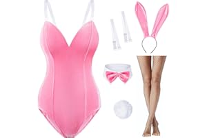 WANNSEE Women Velvet Bunny Costume Bunny Girl Suit Costume Senpai Cosplay One Piece Bodysuit Stockings Set