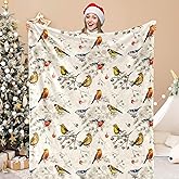 JarThenaAMCS Christmas Fuzzy Blanket Forest Bird Throw Blanket Winter Xmas Soft Cozy Flannel Blanket for Home Party Bed Sofa Couch, 50 x 60 Inch